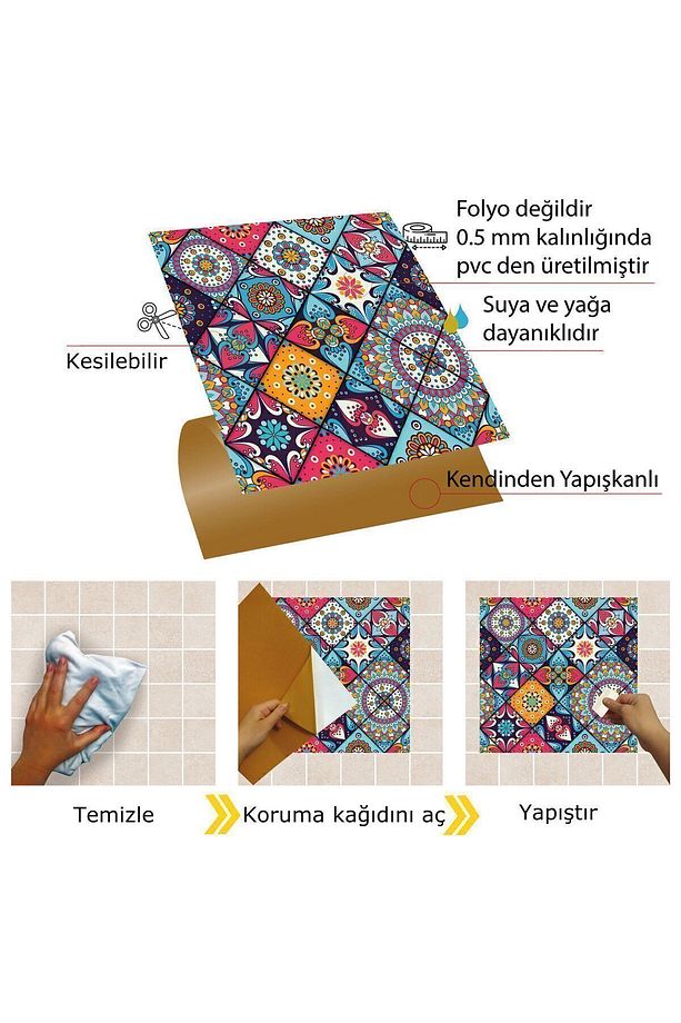 Kendinden Yapışkanlı Pembe Karo Desenli Pvc Karo 30x30 Cm (11 ADET) 1 M² - 4