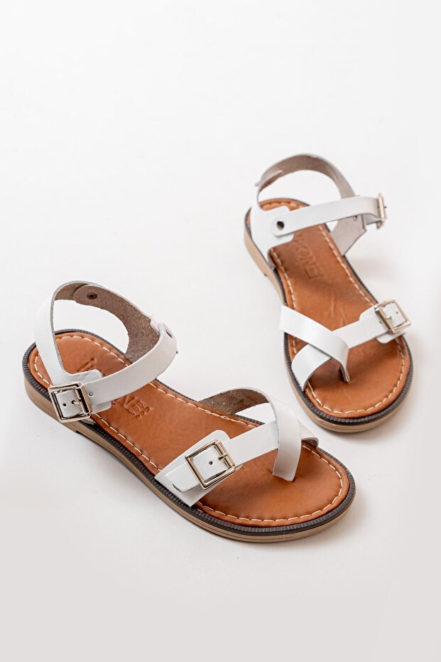 205-091 White Orthopedic Genuine Leather Women's Sandals