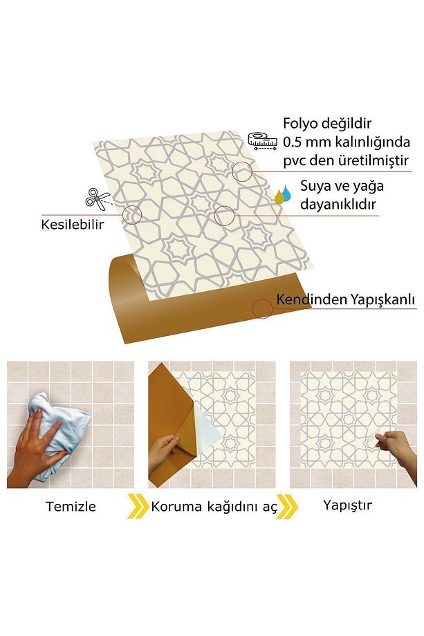 Kendinden Yapışkanlı Selçuklu Yıldızı Desenli Pvc Karo 30x30 Cm  (11 Adet) 1m2 - 4