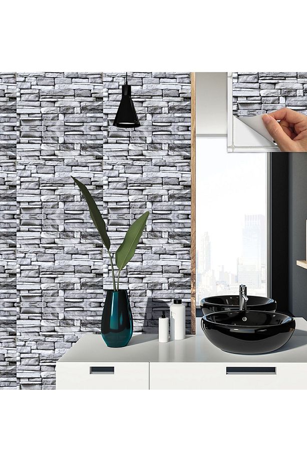 Kendinden Yapışkanlı Gri Taş Desenli Pvc Karo 30x30 Cm (4 ADET) 0,36 M² - 5