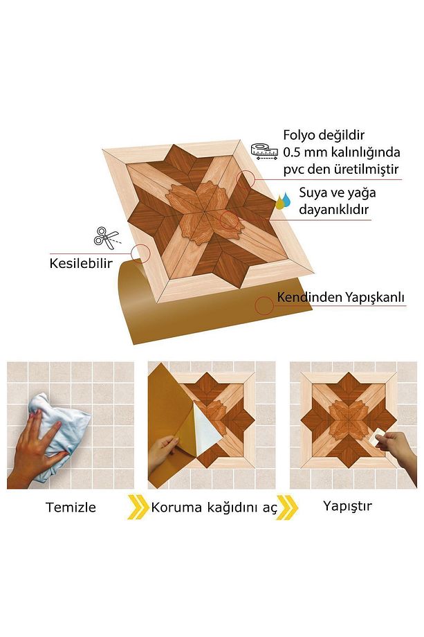 Kendinden Yapışkanlı Ahşap 002 Desenli Pvc Karo 30x30 Cm (4 ADET) 0,36 M² - 4