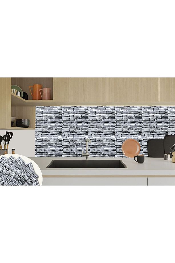 Kendinden Yapışkanlı Gri Taş Desenli Pvc Karo 30x30 Cm (4 ADET) 0,36 M² - 6
