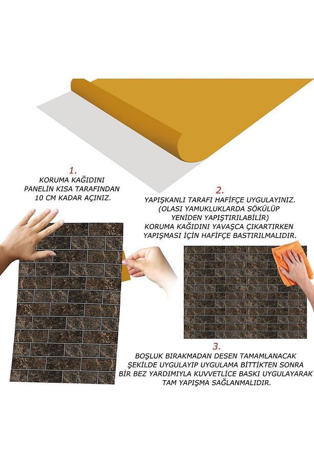 Kendinden Yapışkanlı Kahverengi Metro Mermer Desenli Pvc Panel 41x62 Cm (4 Adet) 1 M² - 4