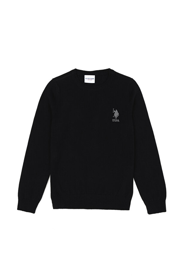 Boy's Black Crew Neck Basic Sweater 50269409-Vr046