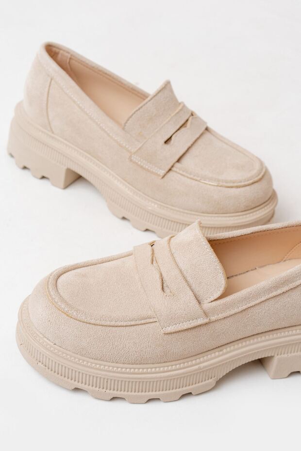 746-759 Beige Suede Daily High-Sole Loafer Shoes