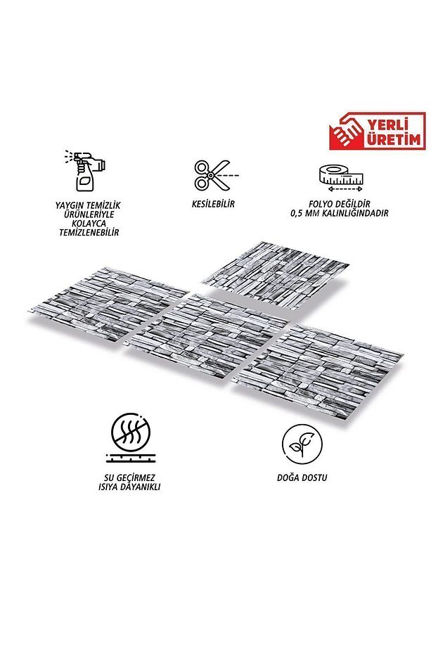 Kendinden Yapışkanlı Gri Taş Desenli Pvc Karo 30x30 Cm (4 ADET) 0,36 M² - 3