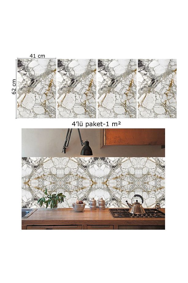 Kendinden Yapışkanlı Taş Mermer Desenli Pvc Panel 41x62 Cm (12 Adet) 3 M² - 5