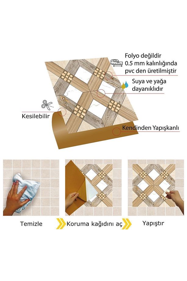 Kendinden Yapışkanlı Ahşap 016 Desenli Pvc Karo 30x30 Cm (11 ADET) 1 M² - 4