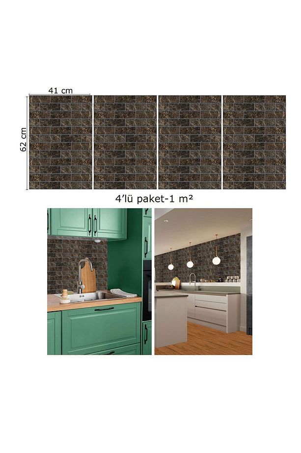 Kendinden Yapışkanlı Kahverengi Metro Mermer Desenli Pvc Panel 41x62 Cm (4 Adet) 1 M² - 7
