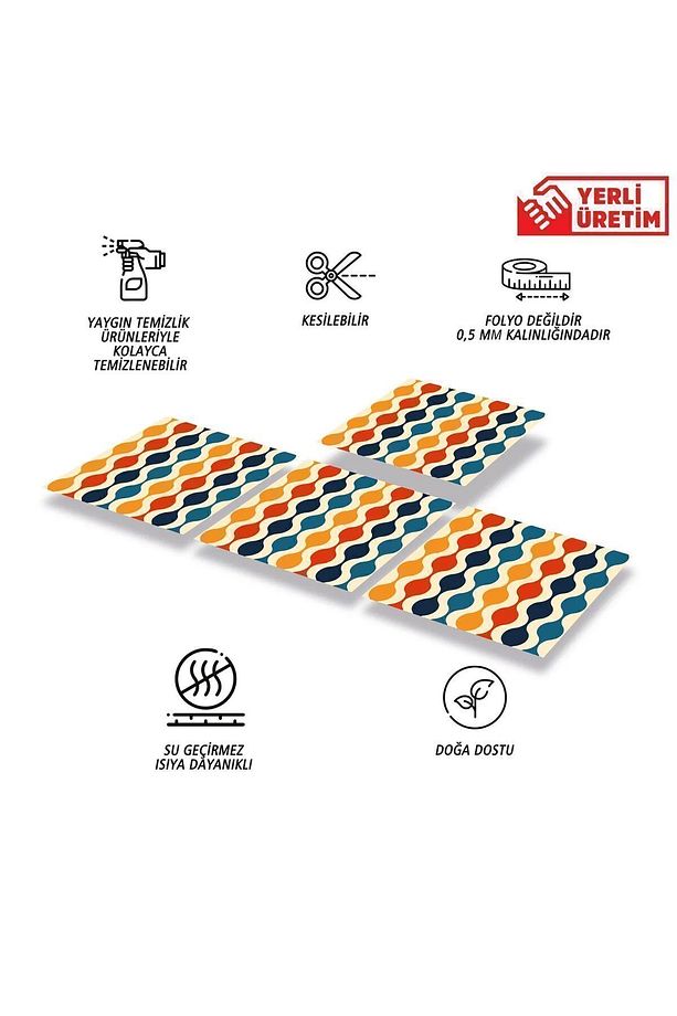 Kendinden Yapışkanlı Renkli Dalga Desenli Pvc Karo 30x30 Cm (4 Adet) 0,36 M2 - 3