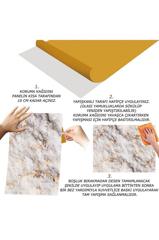 Kendinden Yapışkanlı Gold Mermer Desenli Pvc Panel 41x62 Cm (4 Adet) 1 M² - 3