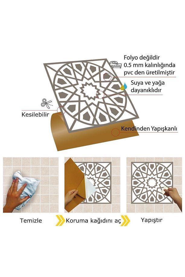 Kendinden Yapışkanlı Selçuklu Geometrik Desenli Pvc Karo 30x30 Cm (11 Adet) 1m2 - 4