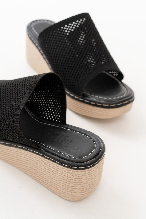 232-460 Black Knitwear Daily Orthopedic Wedge Heel Women's Slippers