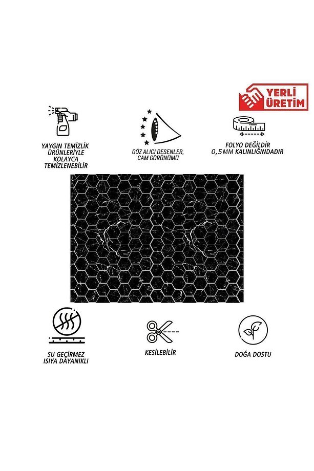 Kendinden Yapışkanlı Siyah Petek Mermer Desenli Pvc Panel 41x62 Cm (12 Adet) 3 M² - 3
