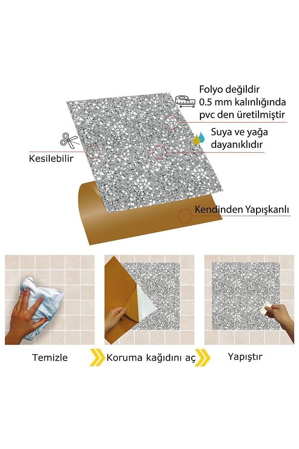 Kendinden Yapışkanlı Kesilebilir Zemin Kaplama Terrazzo Desenli Pvc Karo 30x30 Cm (4 ADET) 0,36 M2 - 3