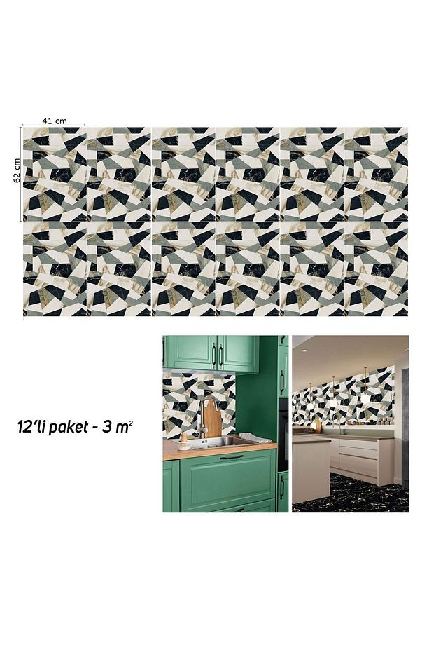 Kendinden Yapışkanlı Üçgen Kırımlı Mermer Desenli Pvc Panel 41x62 Cm (12 Adet) 3 M² - 7