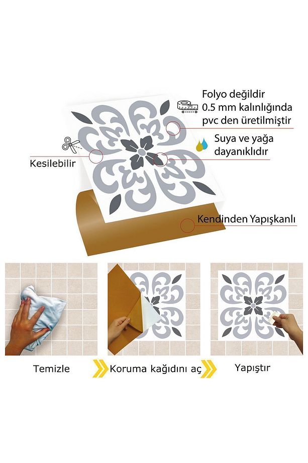 Kendinden Yapışkanlı Banyo Mutfak Kaplama Geometrik 07 Desenli Pvc Karo 30x30 Cm (11 ADET) 1 M2 - 4