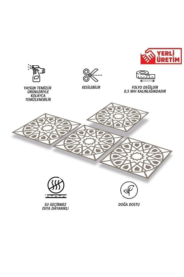 Kendinden Yapışkanlı Selçuklu Geometrik Desenli Pvc Karo 30x30 Cm (11 Adet) 1m2 - 3