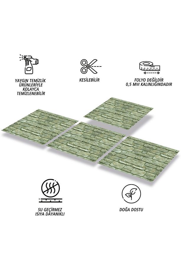 Kendinden Yapışkanlı Seramik Fayans Kaplama Taş Duvar Desenli Pvc Karo 30x30 Cm (4 ADET) 0,36 M2 - 2
