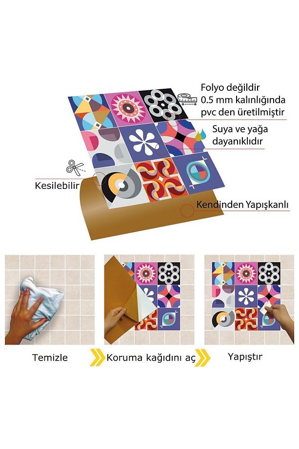 Kendinden Yapışkanlı Şeker Desenli Pvc Karo 30x30 Cm (11 Adet) 1m2 - 4