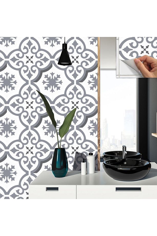 Kendinden Yapışkanlı Banyo Mutfak Kaplama Geometrik 09 Desenli Pvc Karo 30x30 Cm (11 ADET) 1 M2 - 4