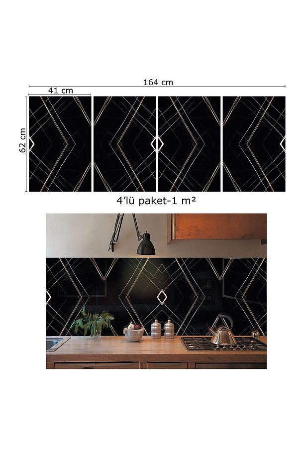 Kendinden Yapışkanlı Siyah Asorti Desenli Pvc Panel 41x62 Cm (4 Adet) 1 M² - 4
