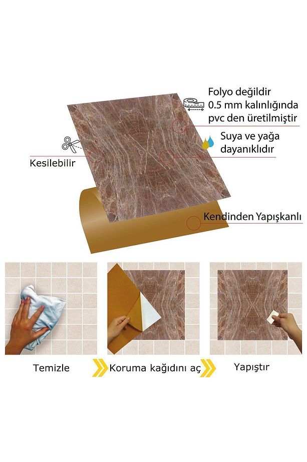 Kendinden Yapışkanlı Silinebilir Mermer 015 Desenli Pvc Karo 30x30 Cm (11 ADET) 1m2 - 4