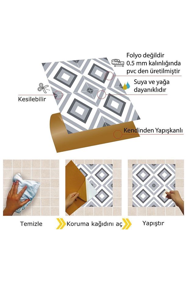 Kendinden Yapışkanlı Mutfak Kaplama Geometrik 031 Desenli Pvc Karo 30x30 Cm (11 ADET) 1m2 - 3