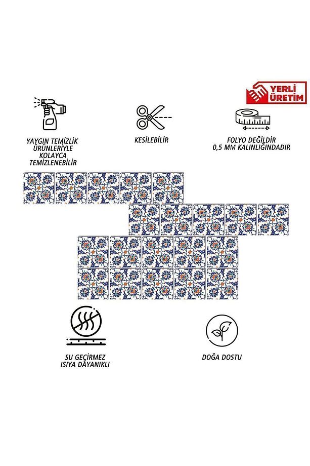 Kendinden Yapışkanlı Çini Desenli Pvc Karo 10x10 Cm 20'li Paket - 3