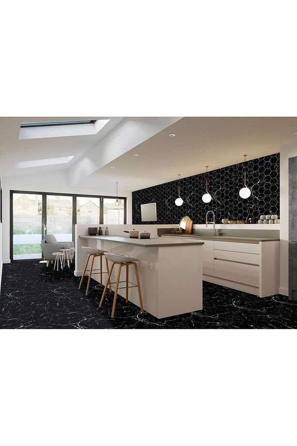 Kendinden Yapışkanlı Siyah Petek Mermer Desenli Pvc Panel 41x62 Cm (12 Adet) 3 M² - 6