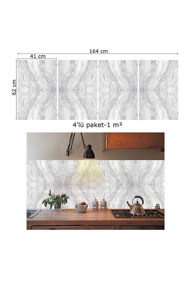 Kendinden Yapışkanlı Gri Ağ Mermer Desenli Pvc Panel 41x62 Cm (4 Adet) 1 M² - 4