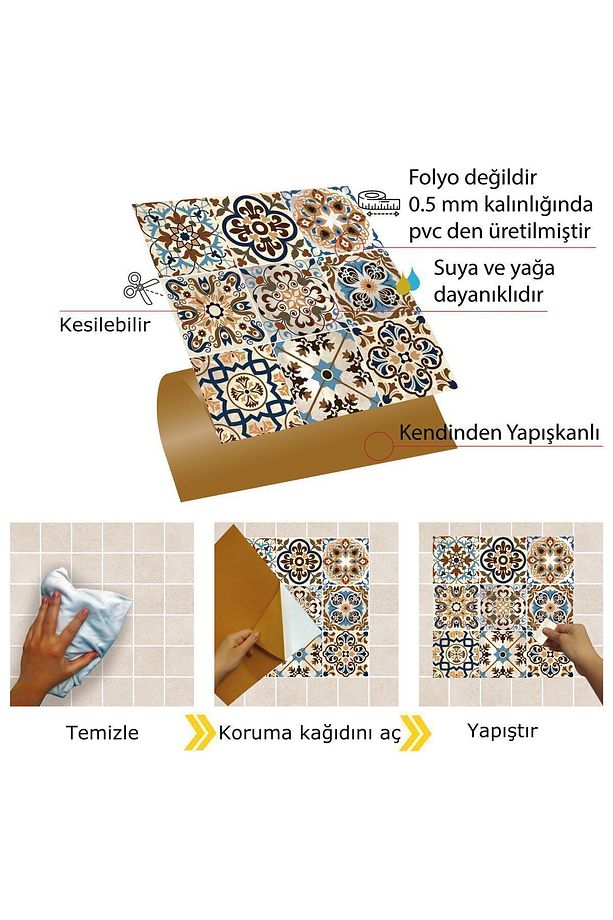 Kendinden Yapışkanlı Banyo Mutfak Kaplama Fas 019 Desenli Pvc Karo 30x30 Cm (4 ADET) 0,36 M2 - 3