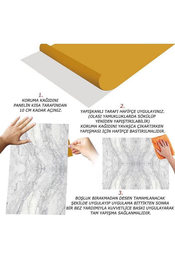 Kendinden Yapışkanlı Gri Ağ Mermer Desenli Pvc Panel 41x62 Cm (4 Adet) 1 M² - 6