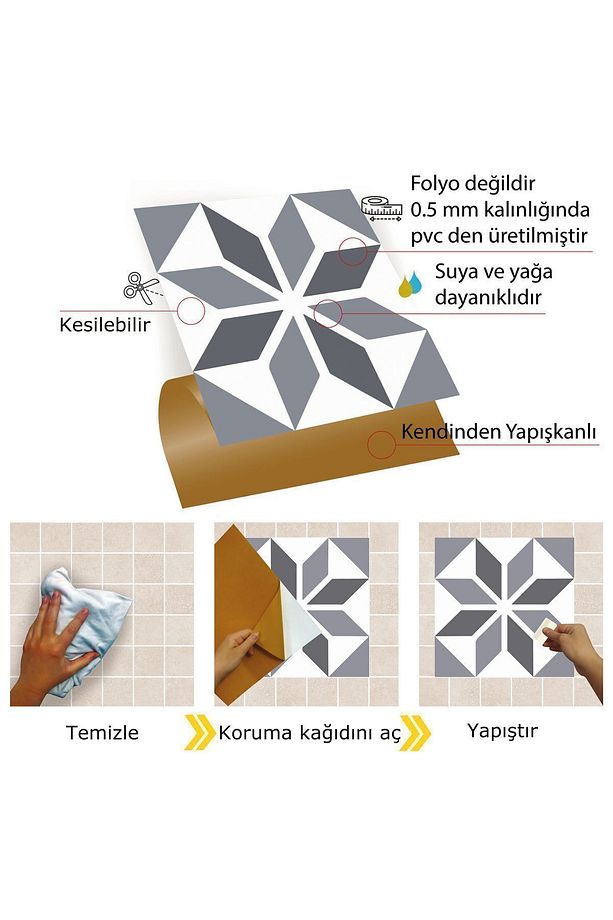 Kendinden Yapışkanlı Banyo Mutfak Kaplama Geometrik 01 Desenli Pvc Karo 30x30 Cm (11 ADET) 1 M2 - 4