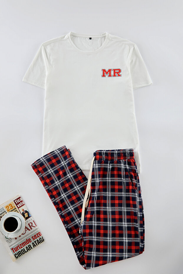 Ekru Regular Fit Baskılı Örme Couple/Çift %100 Pamuklu Erkek Pijama Takımı TMNAW25PT00048 - 7