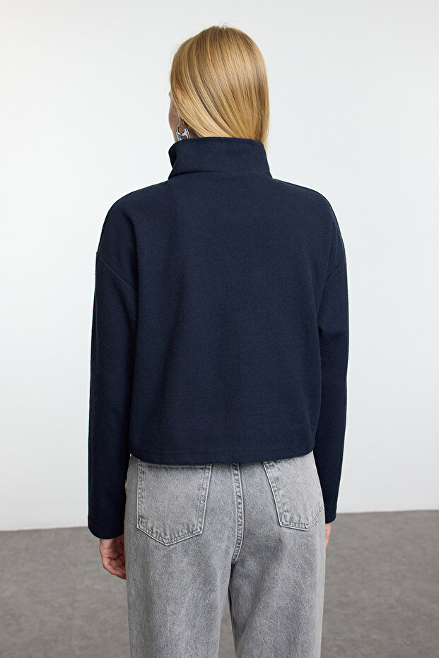 Lacivert-Gri 2'Li Paket Selanik Regular/Normal Kalıp Fermuarlı Yaka Örme Sweatshirt TWOAW25SW00120 - 6
