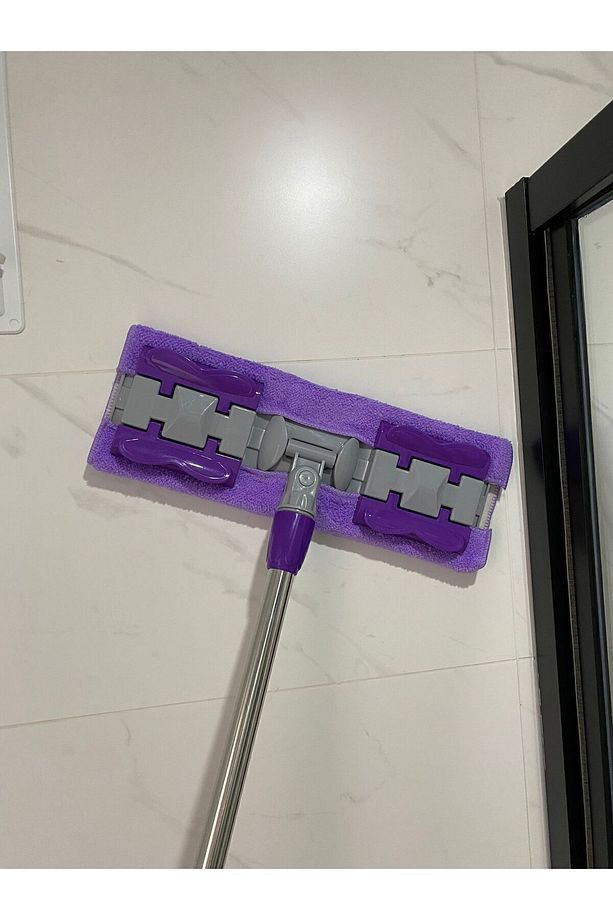 ( 1 Adet Yedek Bez Hediyeli ) Yer Mopu Fayans Duvar Yüzey Temizlik Mikrofiber Mandallı Mop - 4