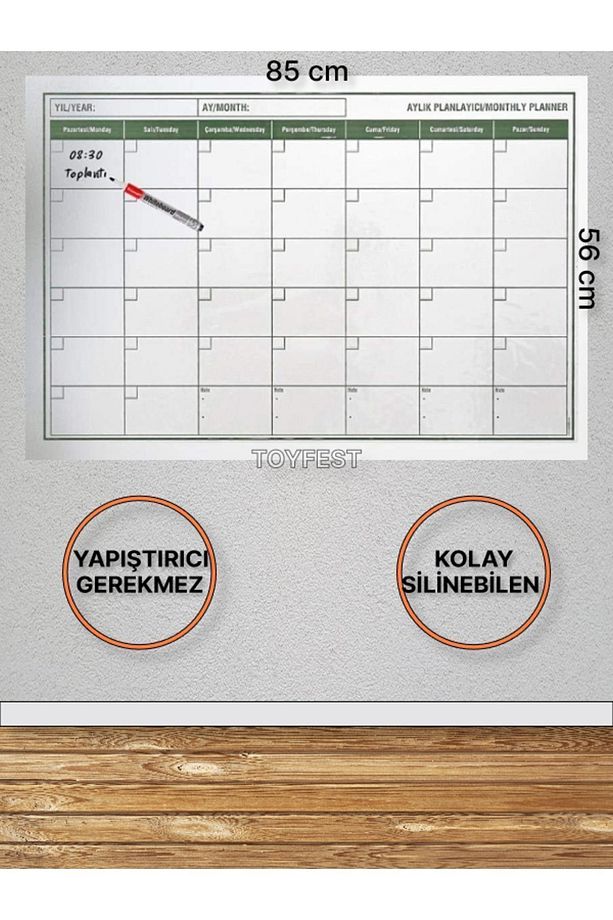 Duvara Kendiliğinden Manyetik Yapışan Aylık Program Planlayıcı Takvim 85 X 56 Cm - 1