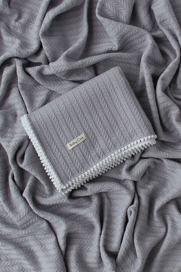 Knitted Pattern Baby Pique Organic Cotton Baby Blanket Soft Gray 100x120 Cm