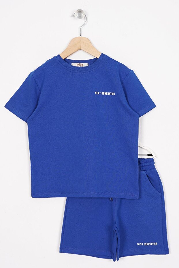 Crew Neck Short Sleeve Cobalt Blue Color Boy's Suit