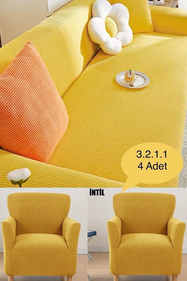 Likrali Koltuk Örtüsü Takımı 3 2 1 1 Koltuk Kılıfı Takımı (4 adet) Sofa Cover - 1