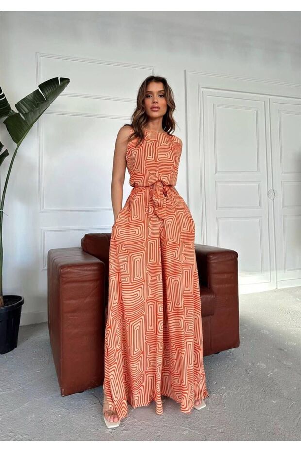 Orange Zero Sleeve Jumpsuit
