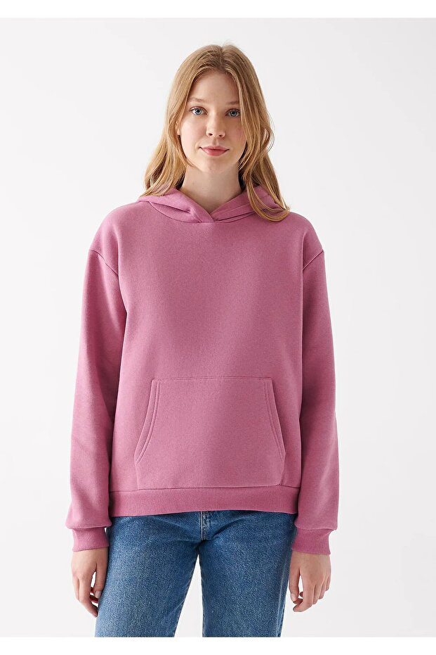 Kapüşonlu Pembe Basic Sweatshirt 167299-35681 - 3
