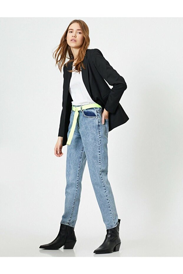 Medium Blue Lycra Mom Jean Trousers (Color Will Not Fade)