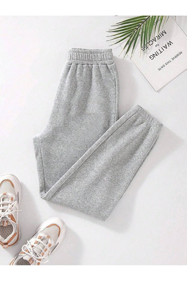 Yıldız Leopar Eşofman Altı Jogger - Gri Baskılı Lastik Paça Yüksek Bel - 3