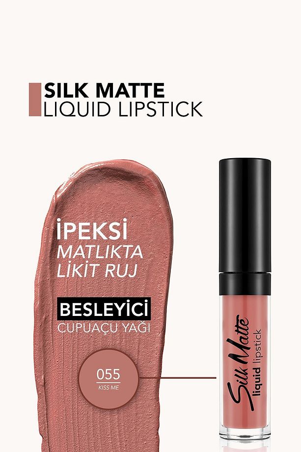 Silk Matte Yüksek Pigmentli & Mat Bitişli Nemlendirici Likit Ruj-055 Kiss Me-8682536032896 - 4