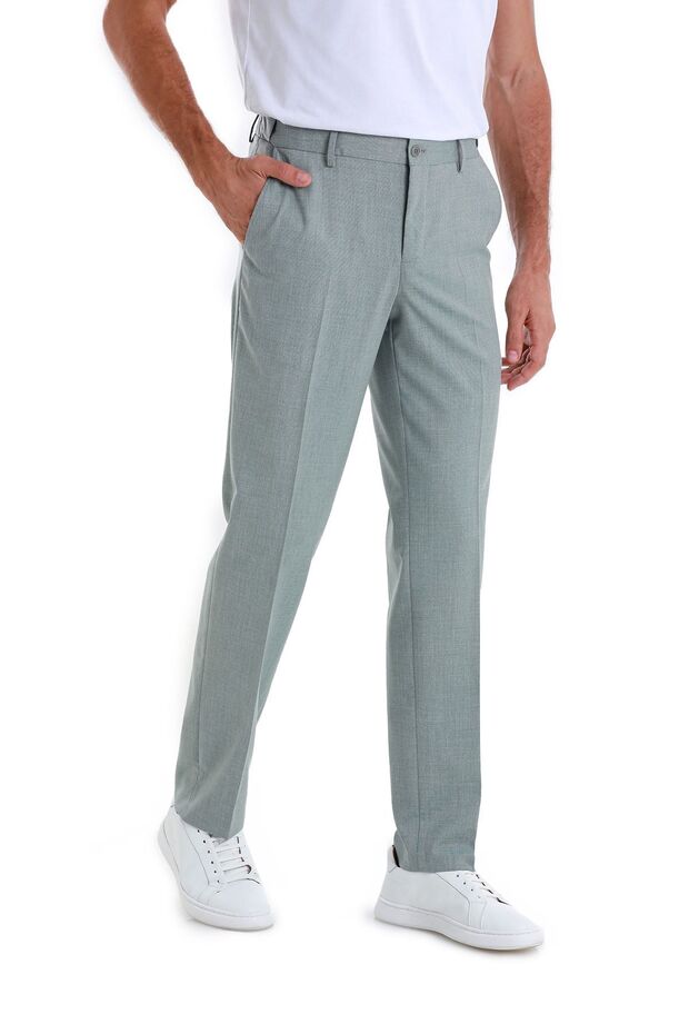 بنطال قماش منقوش بقصة عادية باللون الأخضر مع جيوب جانبية - 3