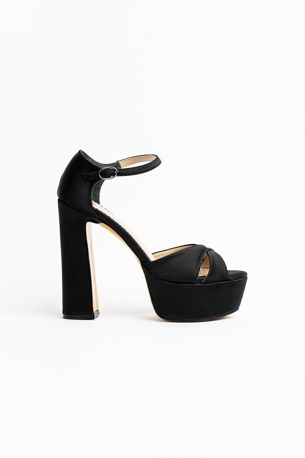 Soft Padded High Platform Black Satin Evening Dress Shoes