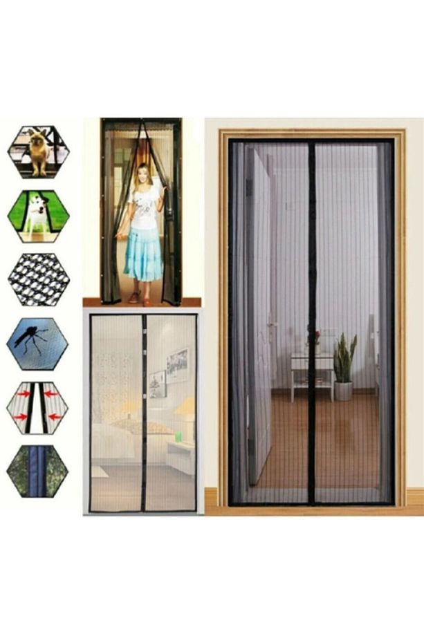 80 X 210 Cm Mıknatıslı Pratik Manyetik Siyah Kapı Sinekliği Tülü - 1