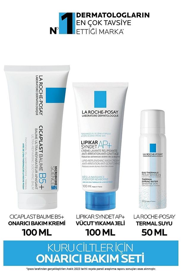 Onarıcı Cilt Bakım Seti: Cicaplast Onarıcı Bakım Kremi 100ml&Lipikar Yıkama Jeli 100ml&Termal Su50ml - 1